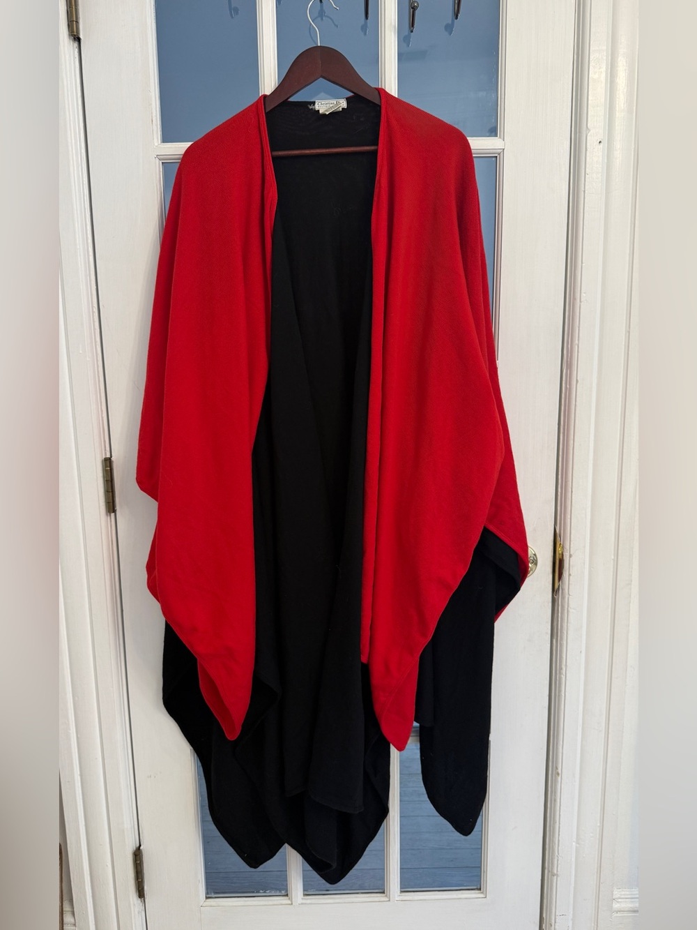 Christian Dior Women’s Red Black Reversible Pure Wool Cape Ruana Wrap Italy OS